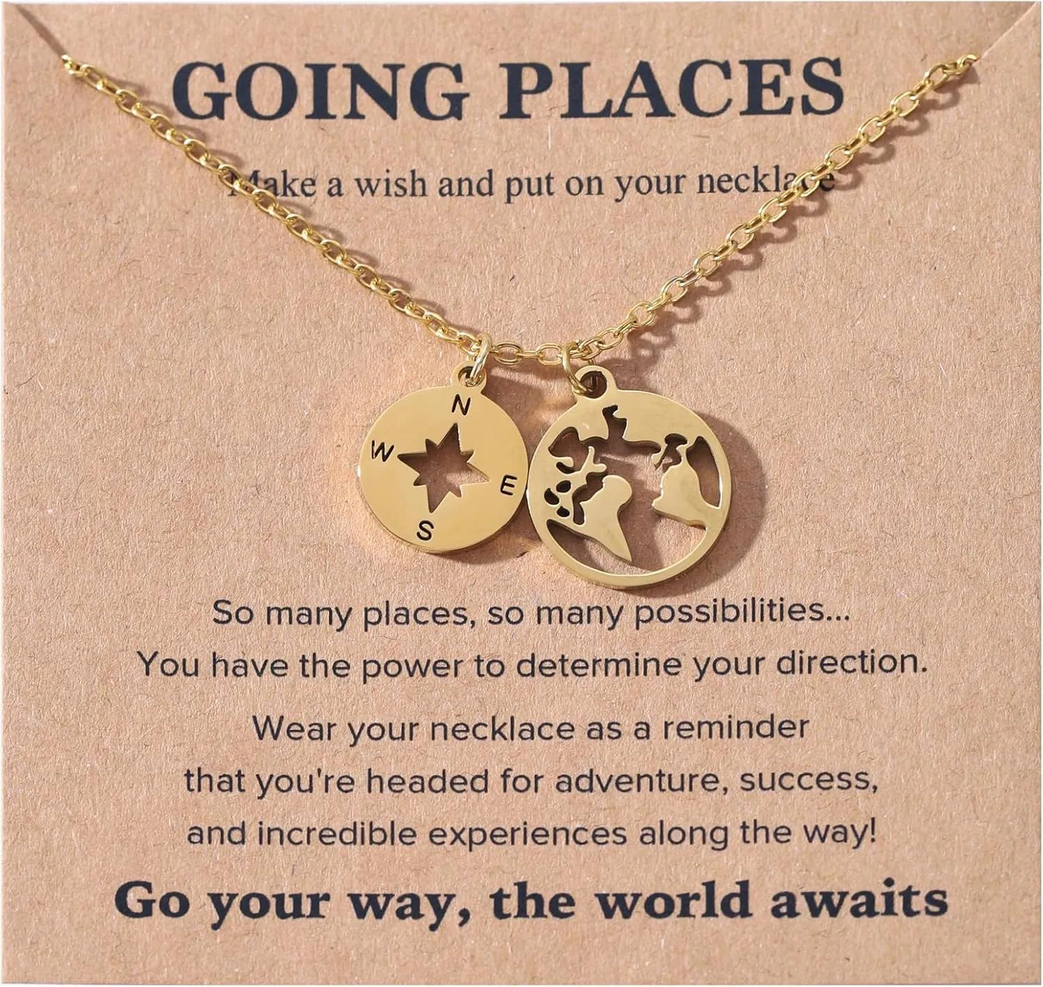 18K Gold Plated Stainless Steel Compass Necklace for Women - Non-Tarnish Graduation Gift 2025, World Map Travel Jewelry with Gift Box, Long-Lasting Gold Finish Adventure Keepsake for Her