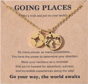 18K Gold Plated Stainless Steel Compass Necklace for Women - Non-Tarnish Graduation Gift 2025, World Map Travel Jewelry with Gift Box, Long-Lasting Gold Finish Adventure Keepsake for Her