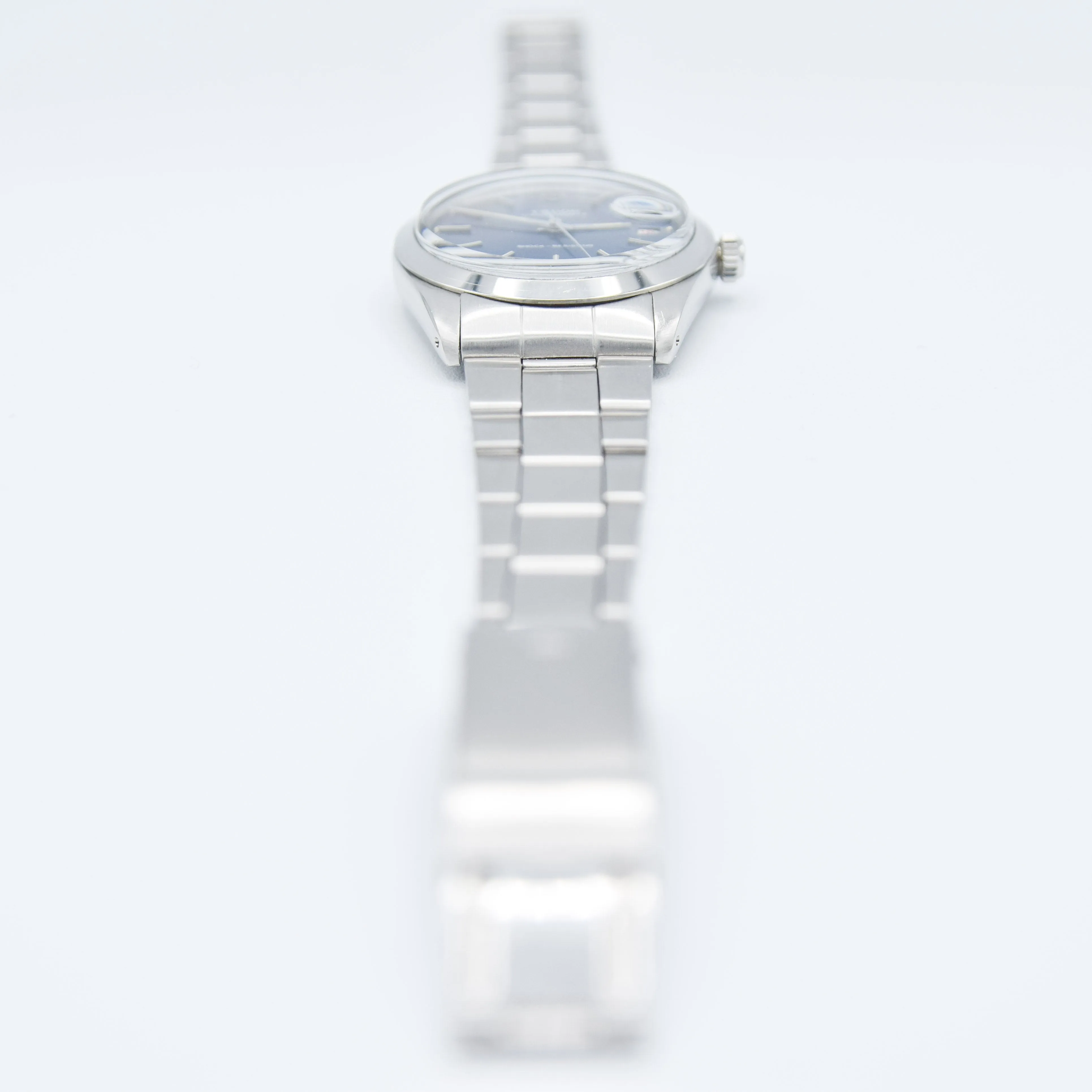 1968 Tudor Oyster Date Manual Wind Wristwatch Model 7992 with Metallic Blue Dial and Roulette Date on Original Bracelet