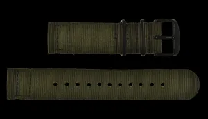2 Piece 18mm Olive NATO Military Watch Strap in Ballistic Nylon with Black PVD Fasteners