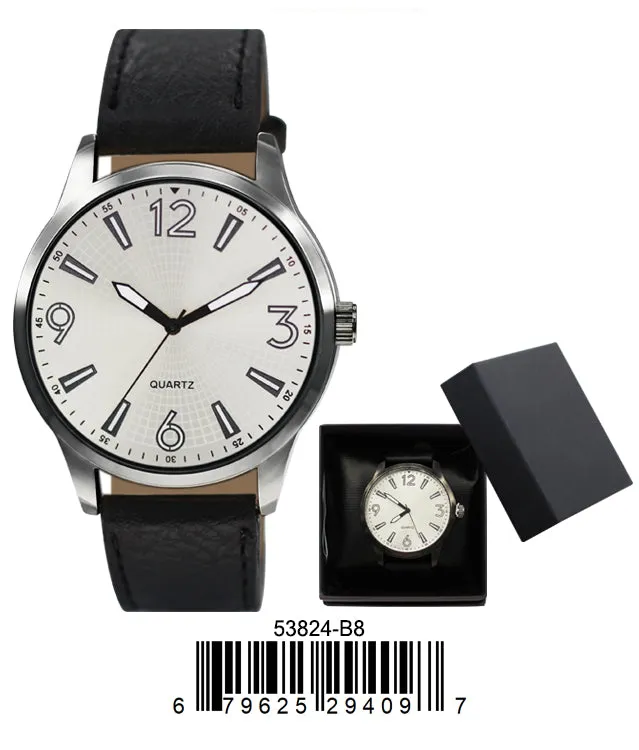 5382-B8-Gift Boxed Faux Leather Strap Watch