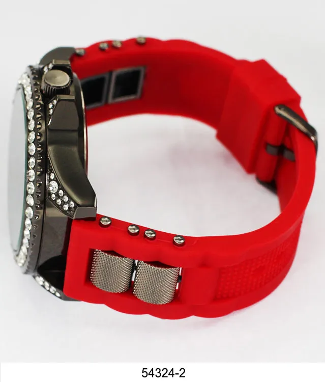 5432-Montres Carlo CZ Stone Case Watch Silicone Band