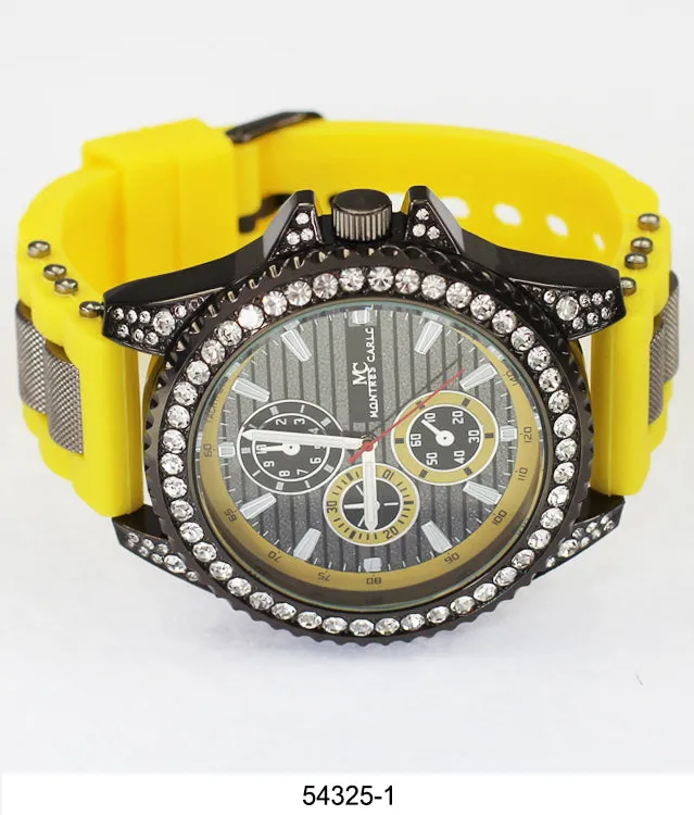 5432-Montres Carlo CZ Stone Case Watch Silicone Band