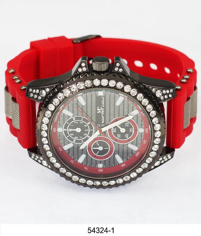 5432-Montres Carlo CZ Stone Case Watch Silicone Band
