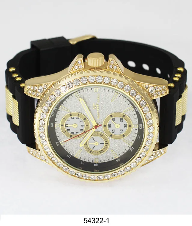 5432-Montres Carlo CZ Stone Case Watch Silicone Band