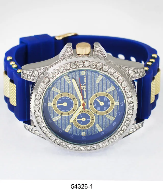 5432-Montres Carlo CZ Stone Case Watch Silicone Band