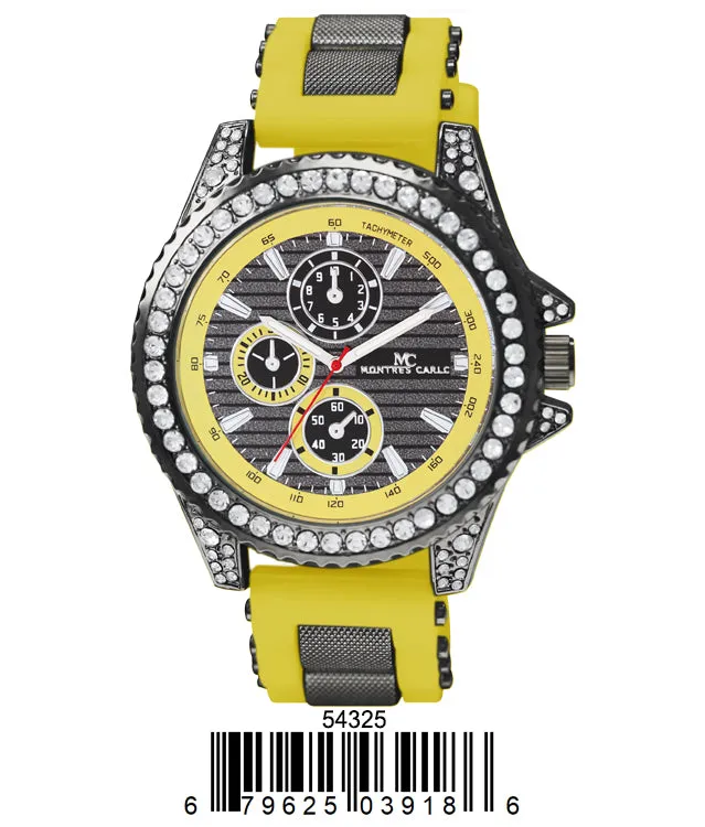 5432-Montres Carlo CZ Stone Case Watch Silicone Band