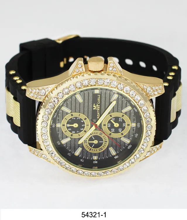 5432-Montres Carlo CZ Stone Case Watch Silicone Band