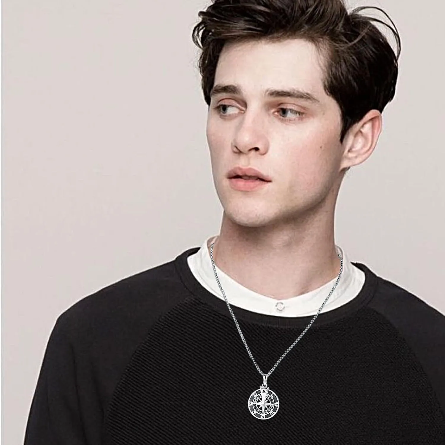 Aniu Compass Necklace for Men Women Sterling Silver Compass Pendant 2025 Graduation Friendship Talisman Travel Necklace Inspirational Rotatable Compass Graduation Gift Jewelry Gifts