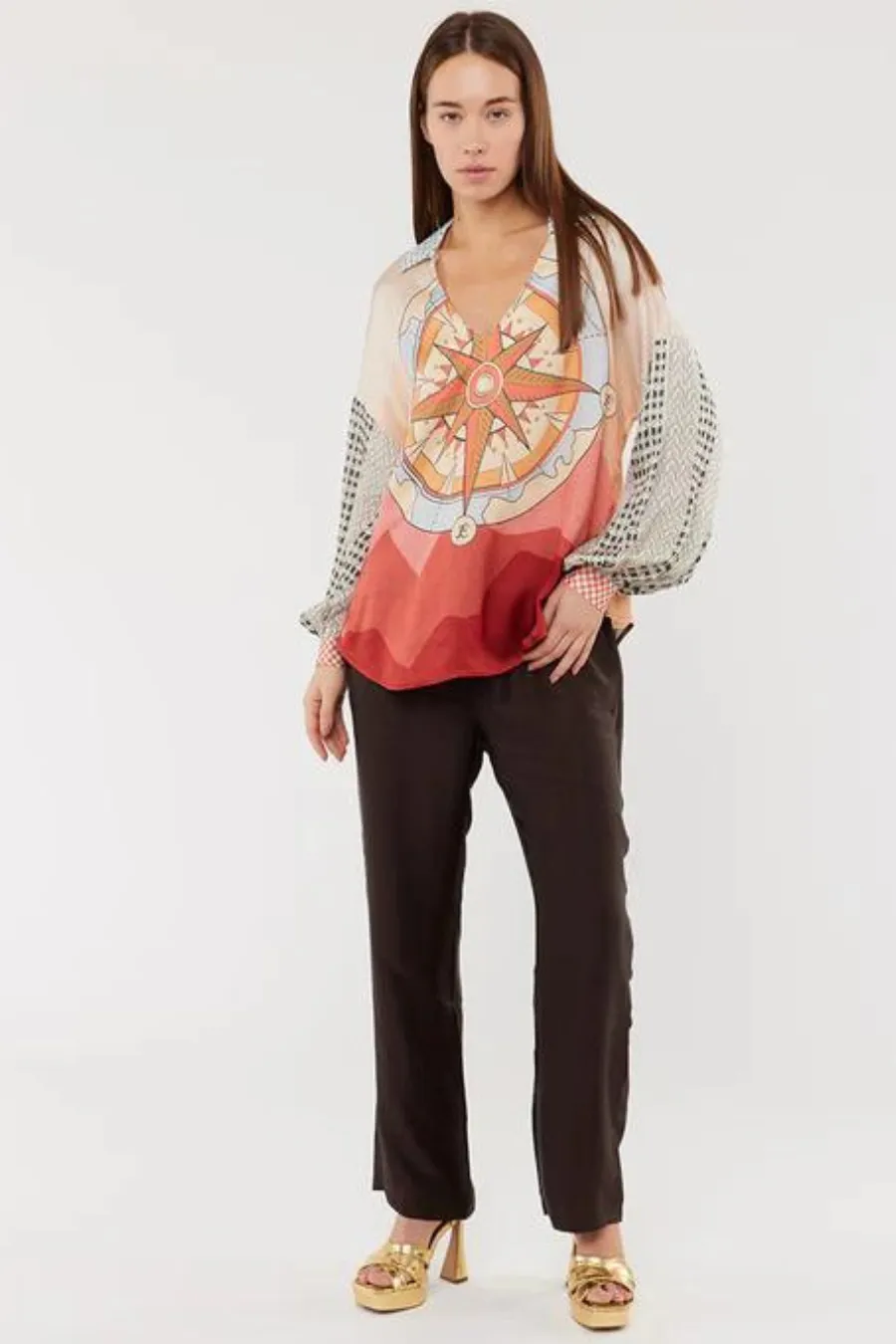 Anna V-Collar Blouse Chocolate