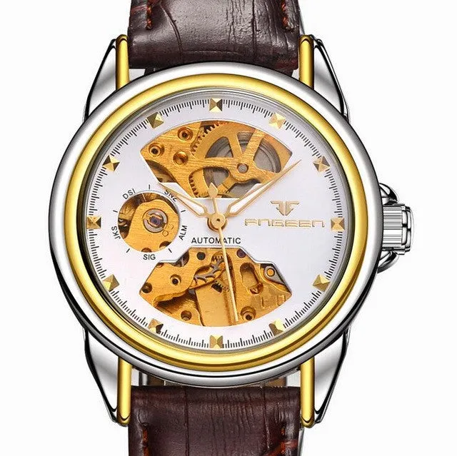 Automatic Mechanical watches men mechanical skeleton wrist watches fashion casual gold steel band watch relogio masculino Gift