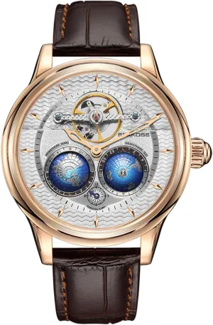 Automatic Watches for Men 47mm Automatic Mechanical Luxury Flywheel Watch 3D Double Globe Stainless Steel Case Men Wrist Watch