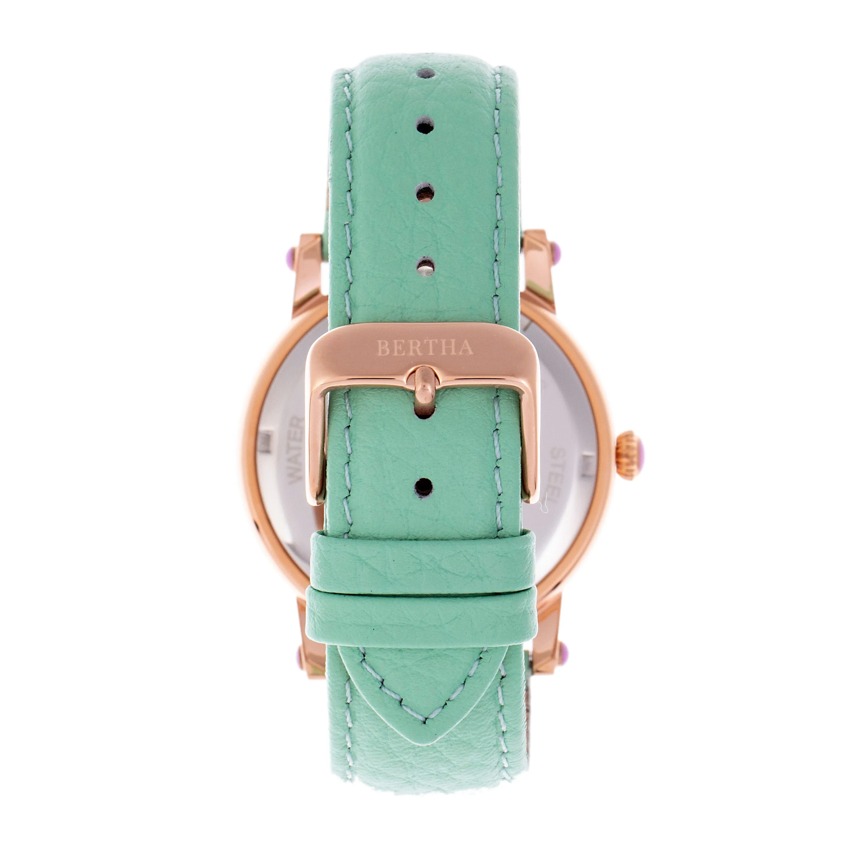 Bertha Betsy MOP Leather-Band Ladies Watch - Rose Gold/Mint