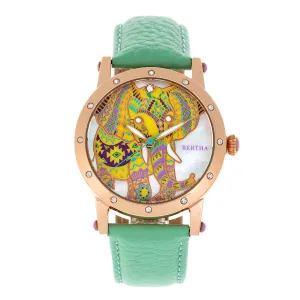 Bertha Betsy MOP Leather-Band Ladies Watch - Rose Gold/Mint