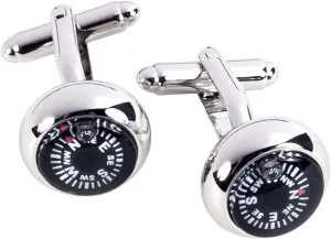Bey-Berk Rhodium-Plated Cufflinks with Compass