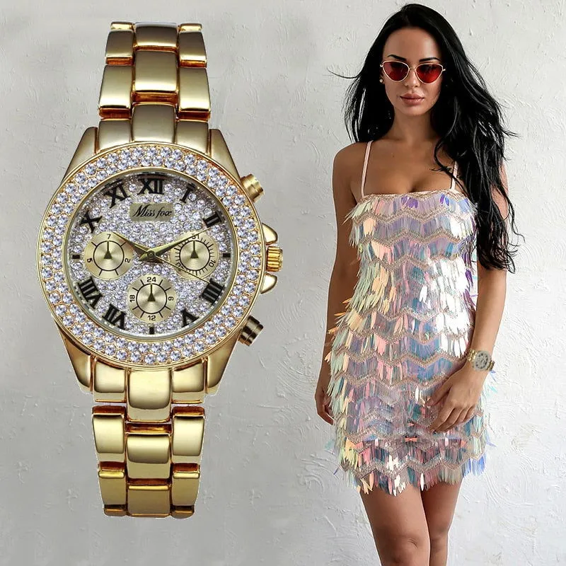Bling Out 18K Gold Roman Numerals Quartz Watches