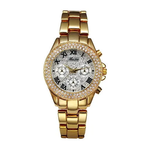 Bling Out 18K Gold Roman Numerals Quartz Watches