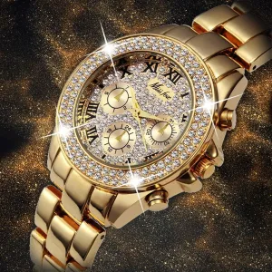 Bling Out 18K Gold Roman Numerals Quartz Watches