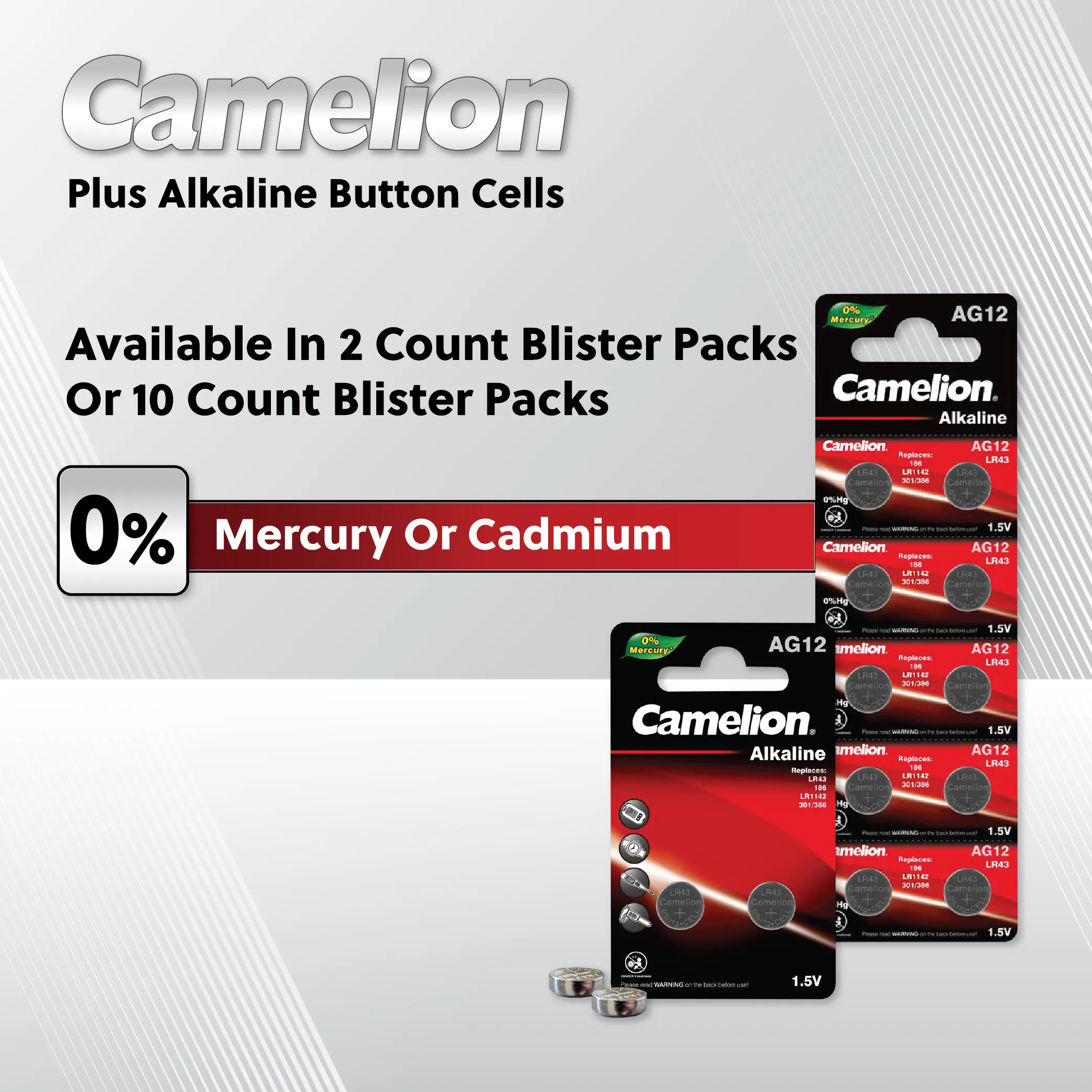 Camelion AG3 / 392 / LR41 1.5V Coin Cell Battery Pack of 2
