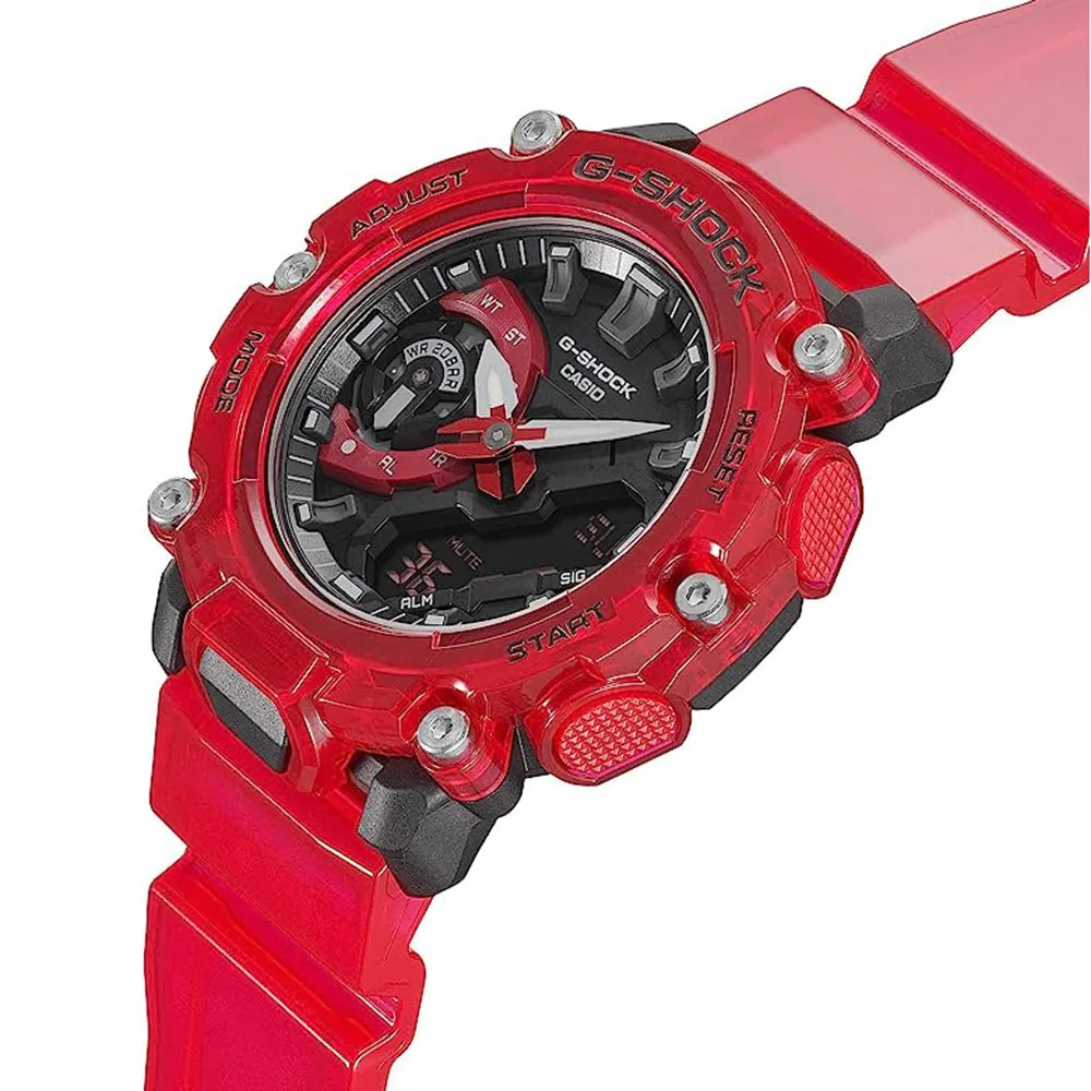Casio Men's Black Dial Red Resin Band G-Shock Sound Waves Skeleton Series Digital Japanese Quartz Watch - GA2200SKL-4A
