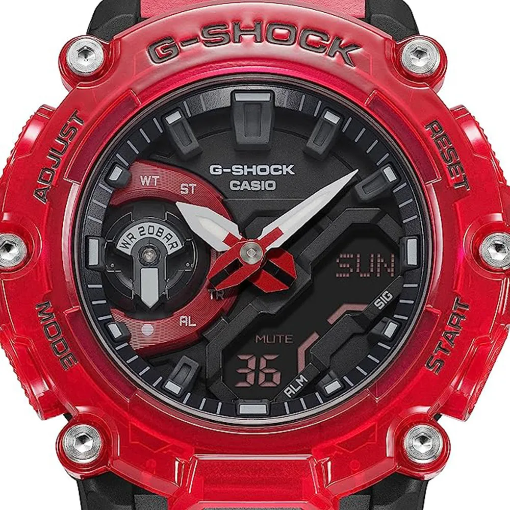 Casio Men's Black Dial Red Resin Band G-Shock Sound Waves Skeleton Series Digital Japanese Quartz Watch - GA2200SKL-4A
