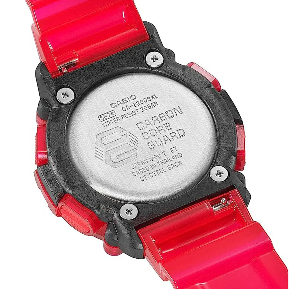 Casio Men's Black Dial Red Resin Band G-Shock Sound Waves Skeleton Series Digital Japanese Quartz Watch - GA2200SKL-4A