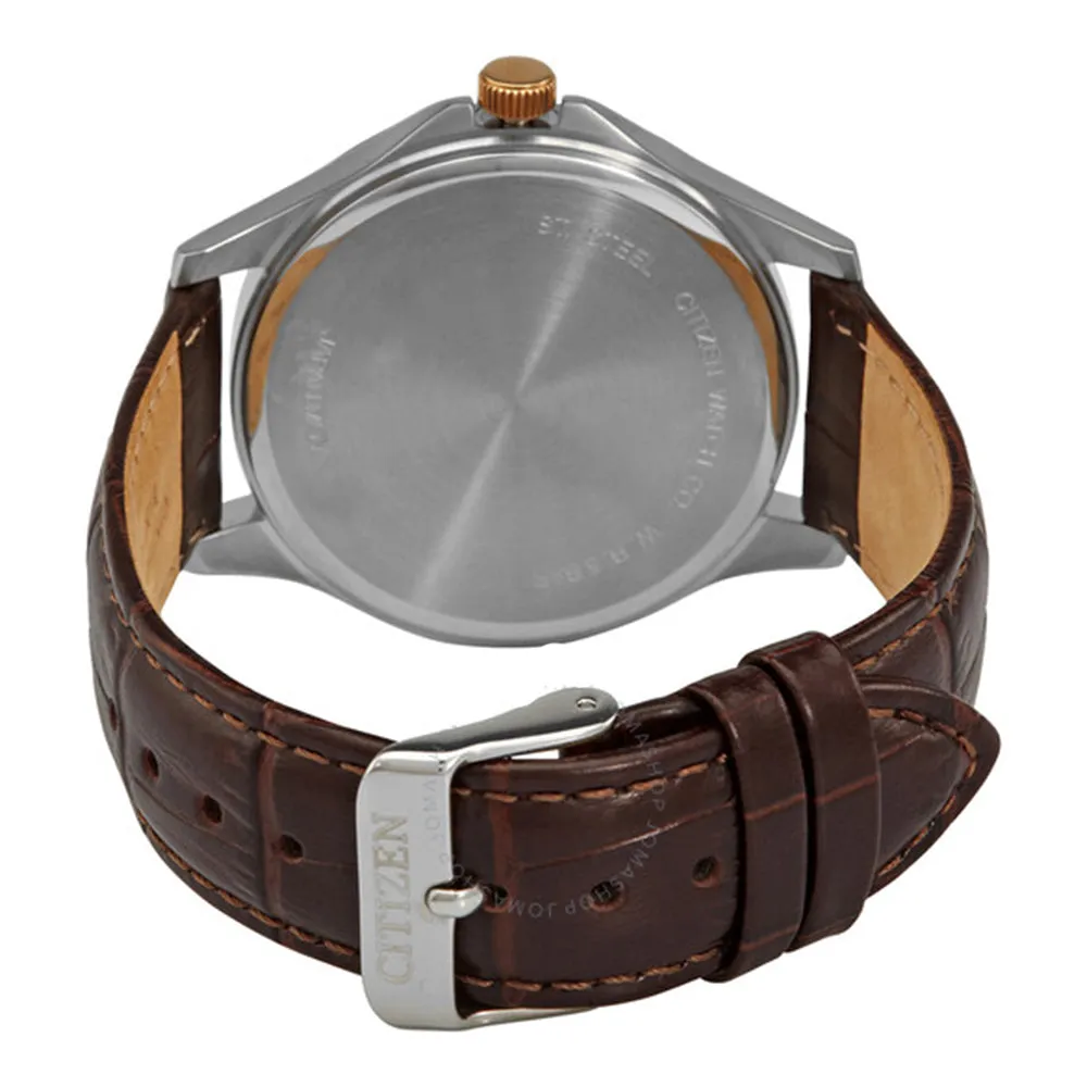 Citizen 20 Standard Men's Brown Leather Calfskin Strap Champagne Gold Stainless Steel Quartz Dial Watch - BF2009-29X