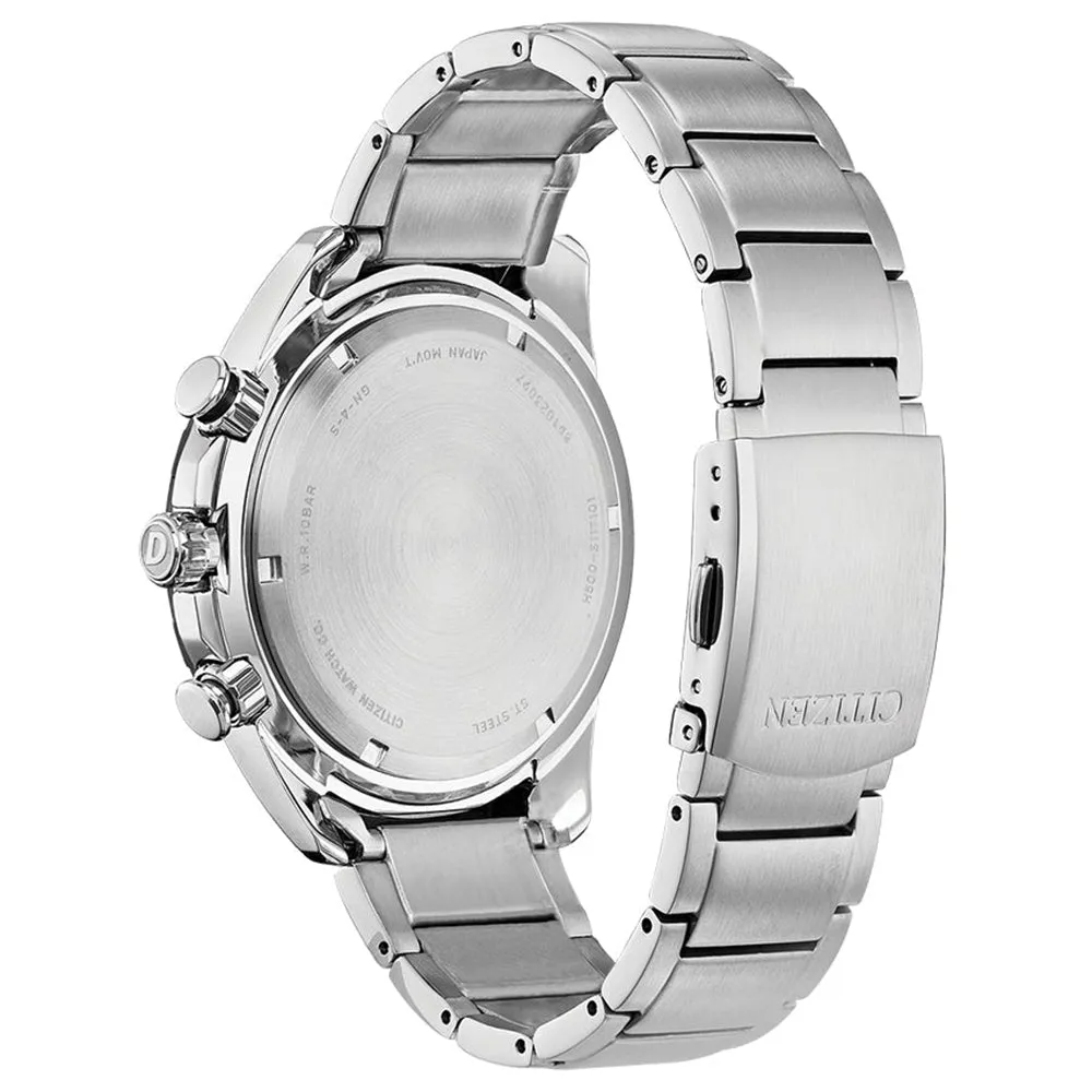 Citizen AR - Action Eco Drive Mens Silver Stainless Steel Band Blue Quartz Dial Watch - AT2440-51L