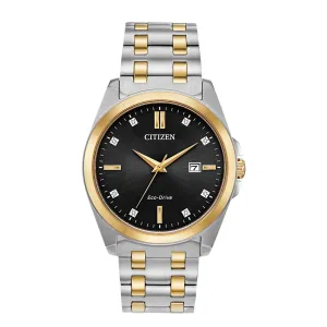 Citizen Corso Eco-Drive Mens Two-Tone Silver/Gold Stainless Steel Band Black Quartz Dial Watch - BM7107-50E