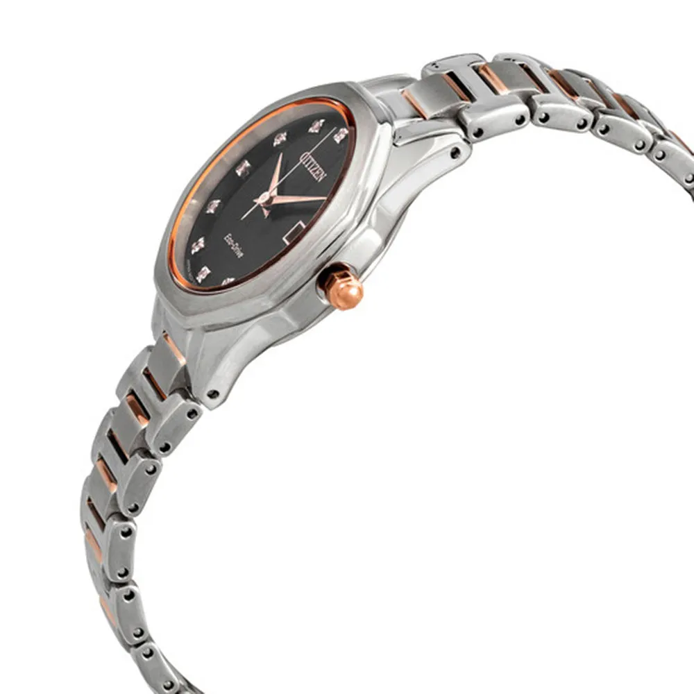 Citizen Corso Women's Eco-Drive Two-Tone Stainless Steel Bracelet Diamond Accented Black Dial Analog Watch - EW2586-58E