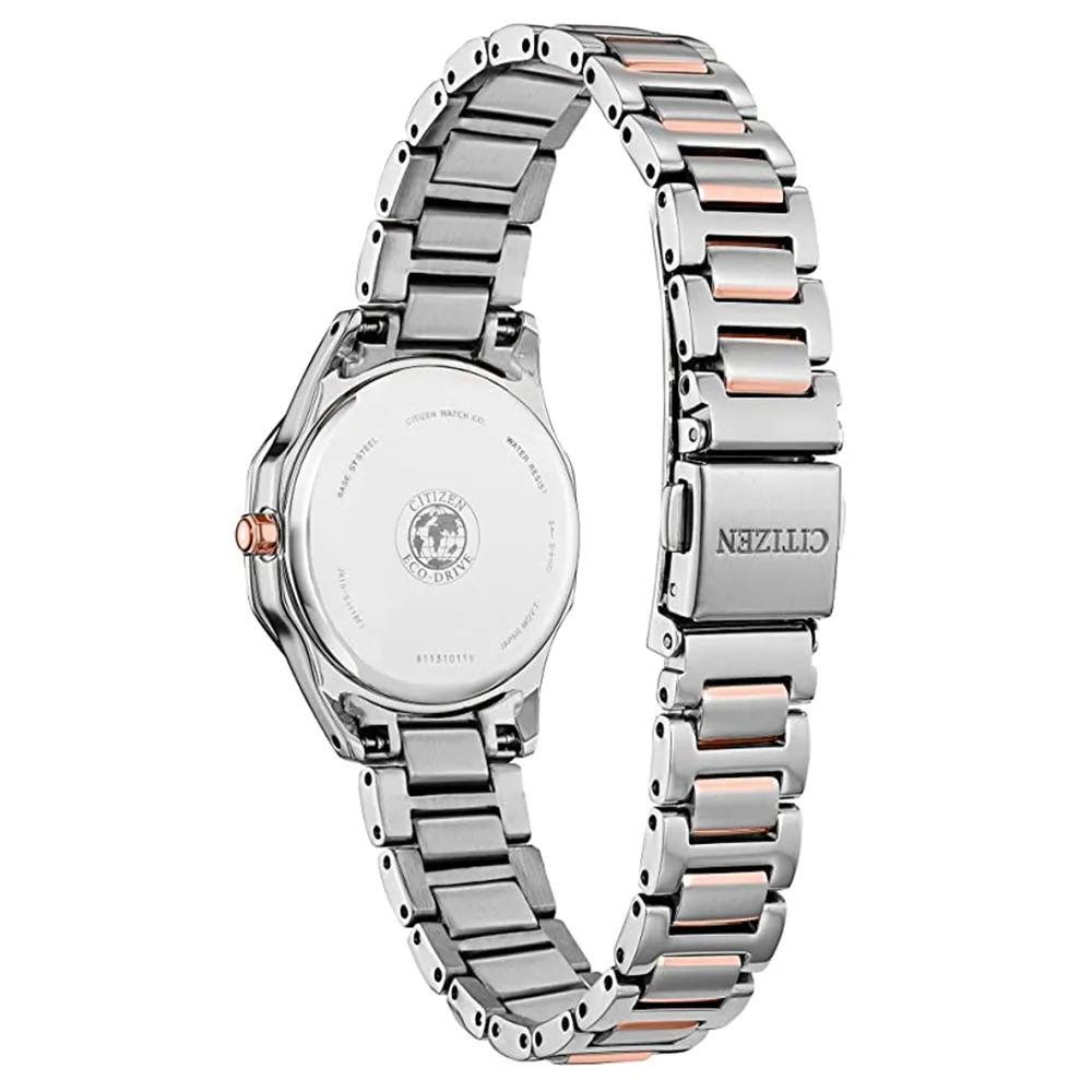 Citizen Corso Women's Eco-Drive Two-Tone Stainless Steel Bracelet Diamond Accented Black Dial Analog Watch - EW2586-58E