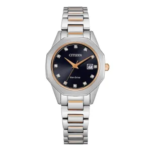 Citizen Corso Women's Eco-Drive Two-Tone Stainless Steel Bracelet Diamond Accented Black Dial Analog Watch - EW2586-58E
