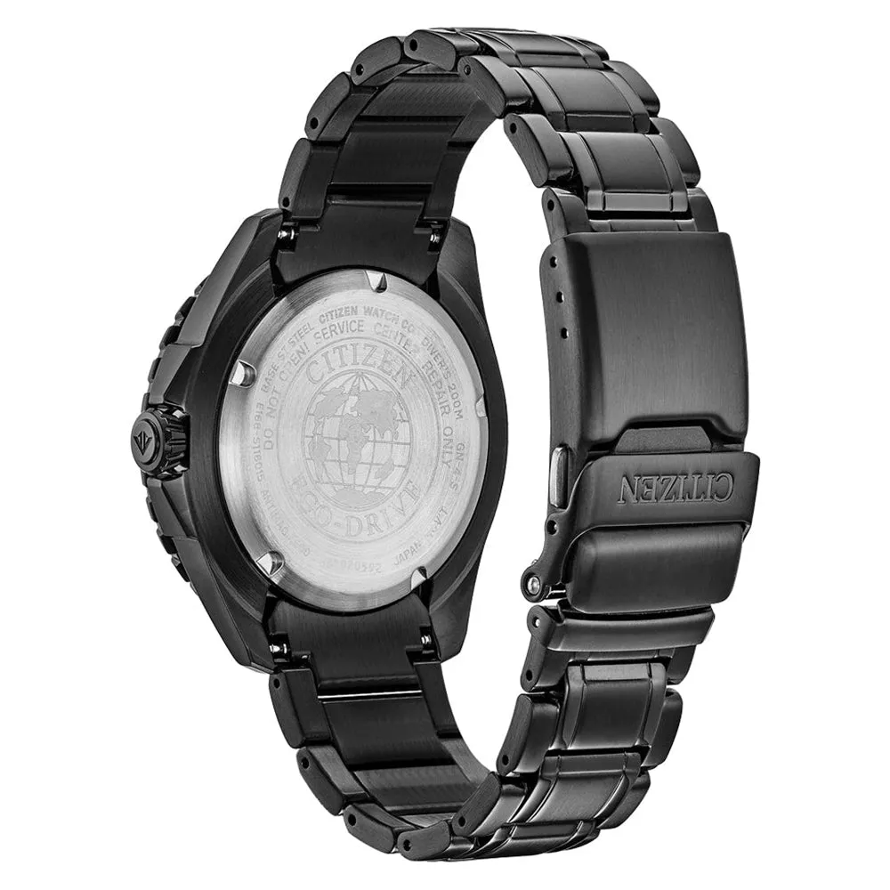 Citizen Eco-Drive Mens Black Stainless Steel Band Black Dial Watch - BN0195-54E