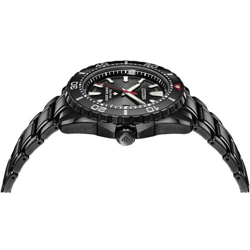 Citizen Eco-Drive Mens Black Stainless Steel Band Black Dial Watch - BN0195-54E