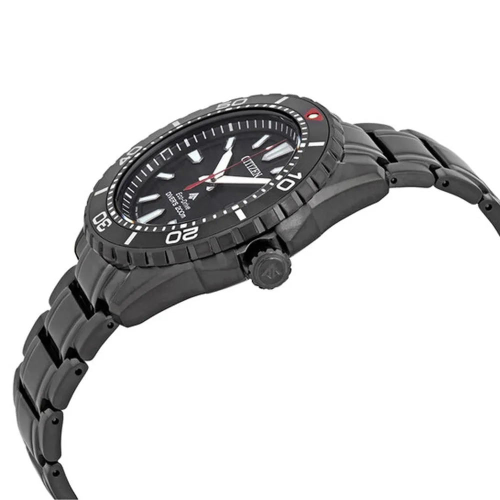 Citizen Eco-Drive Mens Black Stainless Steel Band Black Dial Watch - BN0195-54E