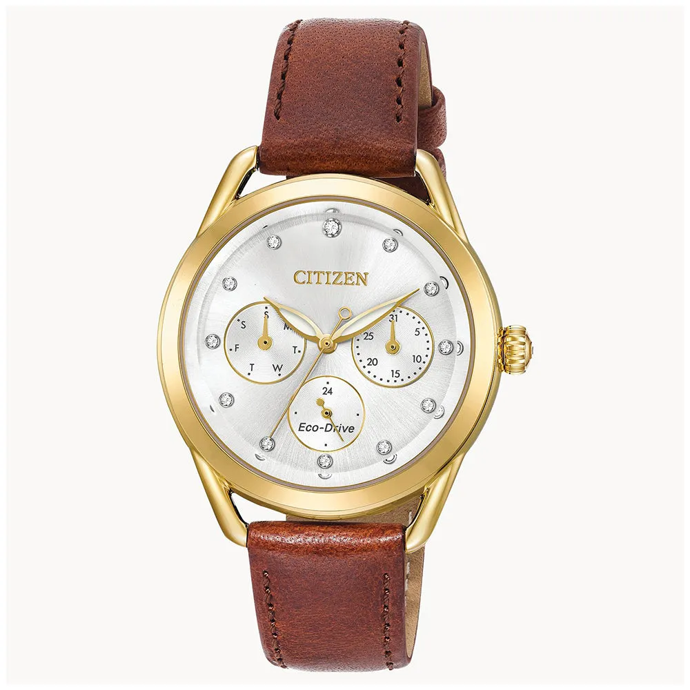 Citizen Eco-Drive Women's Brown Leather Band Silver Dial Watch - FD2052-07A
