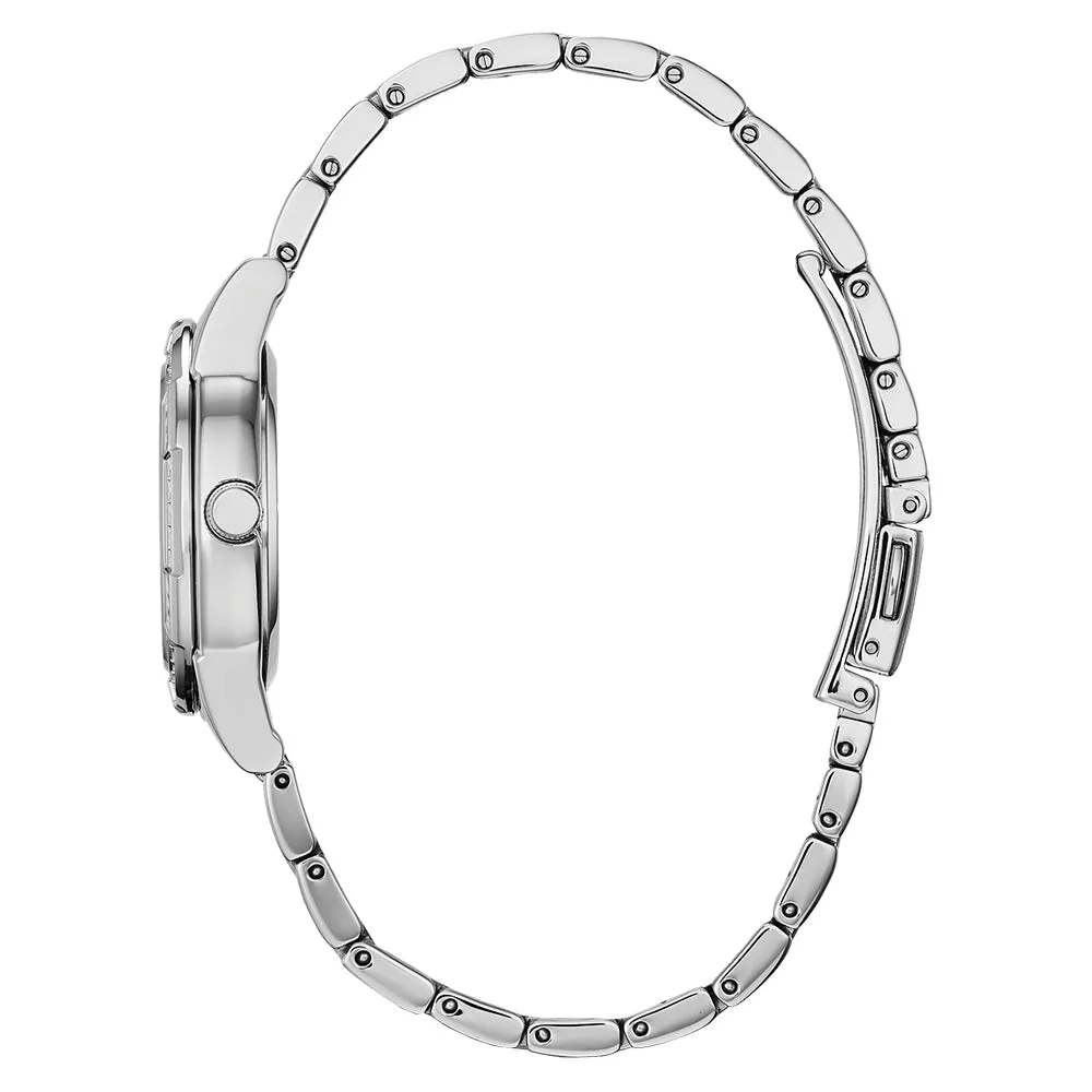 Citizen Silhouette Crystal Womens Silver-Tone Stainless Steel Band Black Quartz Dial Watch - EM0770-52Y