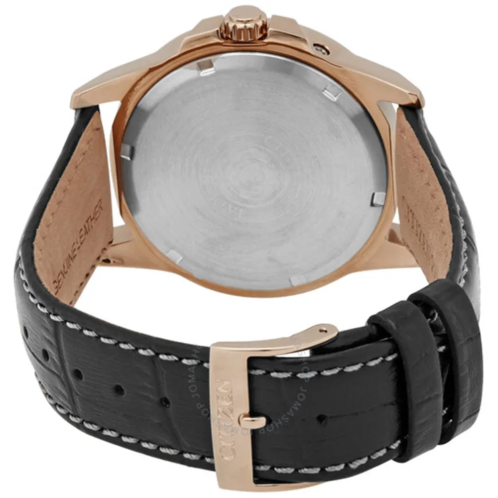 Citizen World Time Eco-Drive Mens Black Leather Band Black Quartz Dial Watch - BX1003-08E