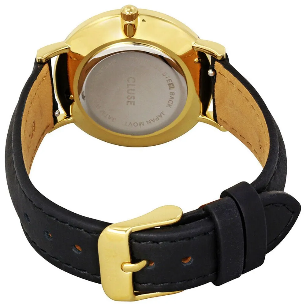 Cluse Minuit Black Leather Gold Plated Steel White Dial Womens Watch CL30019