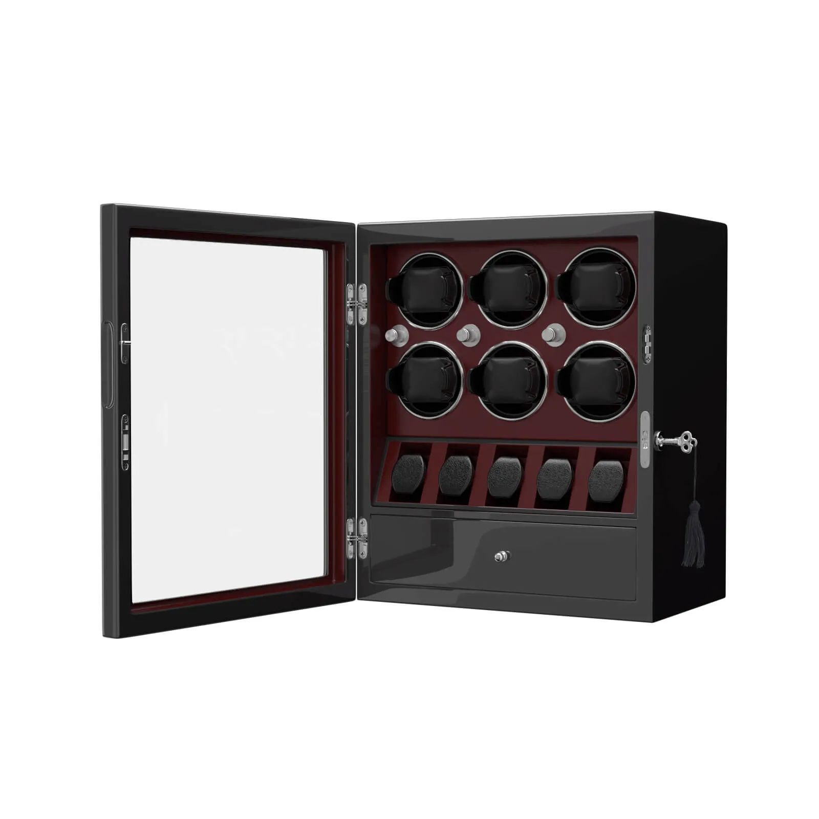Compact 6 Watch Winders with 5 Watches Large Storage Space  - Red