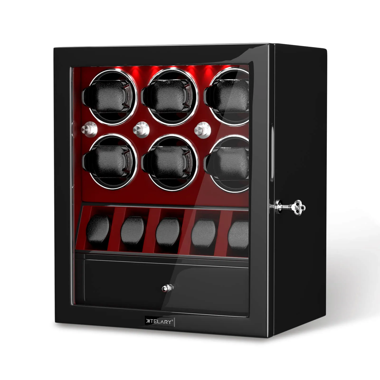 Compact 6 Watch Winders with 5 Watches Large Storage Space  - Red