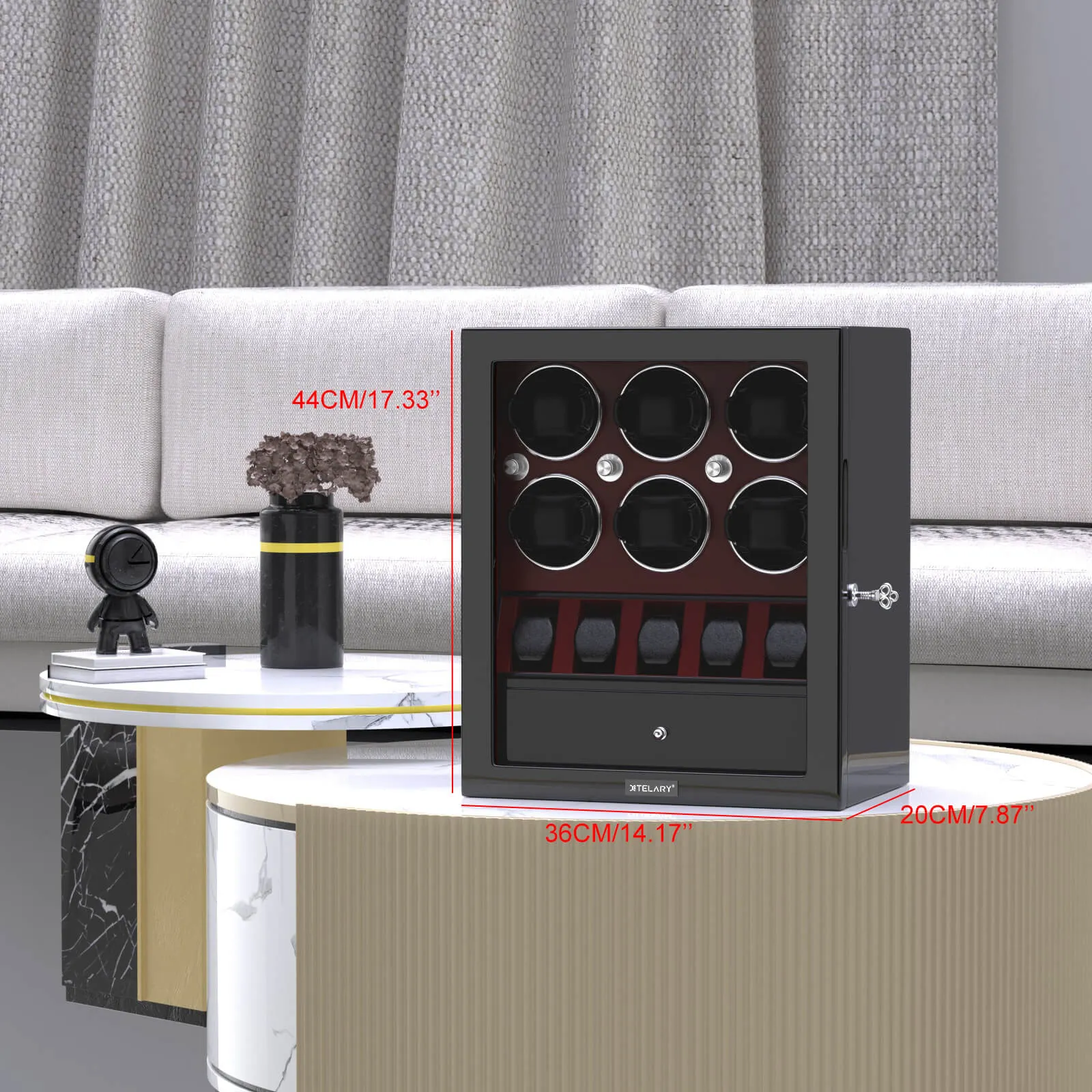 Compact 6 Watch Winders with 5 Watches Large Storage Space  - Red