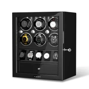 Compact 6 Watch Winders with 5 Watches Organizer Storage Space Quiet Mabuchi Motor - Black