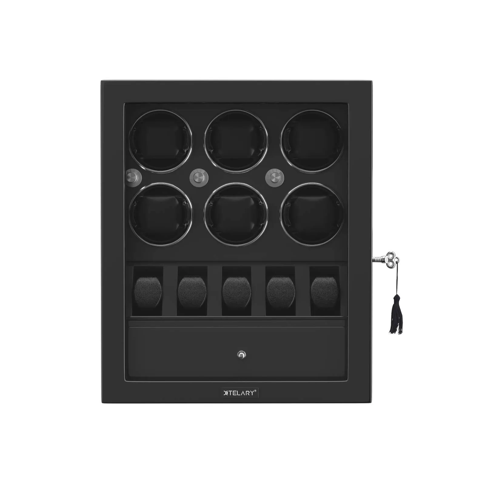 Compact 6 Watch Winders with 5 Watches Organizer Storage Space Quiet Mabuchi Motor - Black