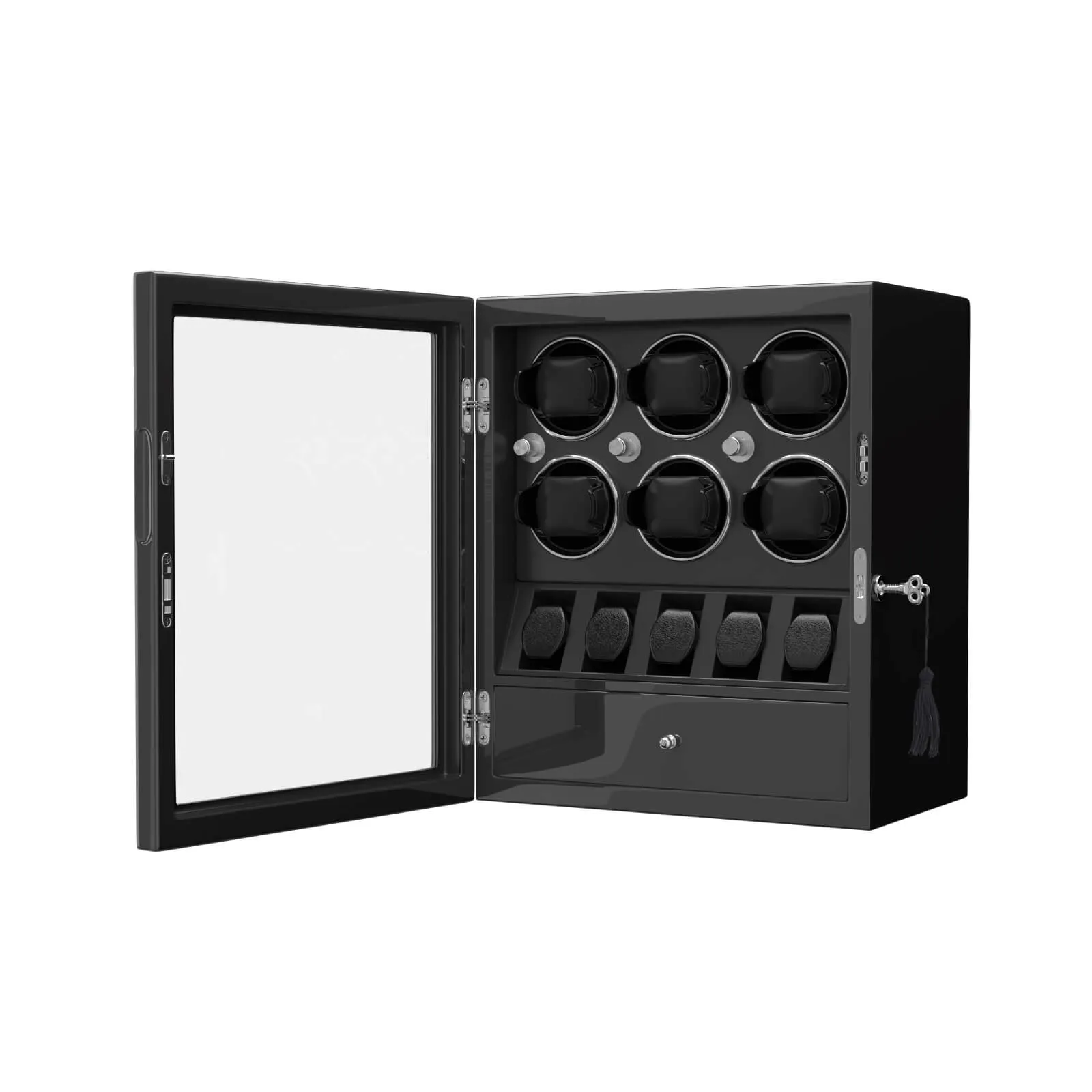 Compact 6 Watch Winders with 5 Watches Organizer Storage Space Quiet Mabuchi Motor - Black