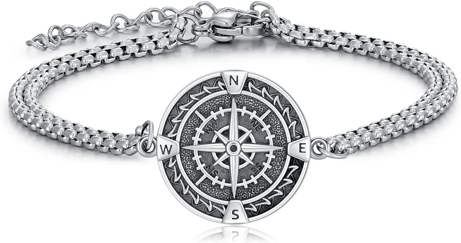 Compass Bracelet 925 Sterling Silver Friendship Talisman Adjustable Opal Celtic Knot Compass Bracelet Inspirational Compass Jewellery Inspirational Graduation Gifts for Men Women