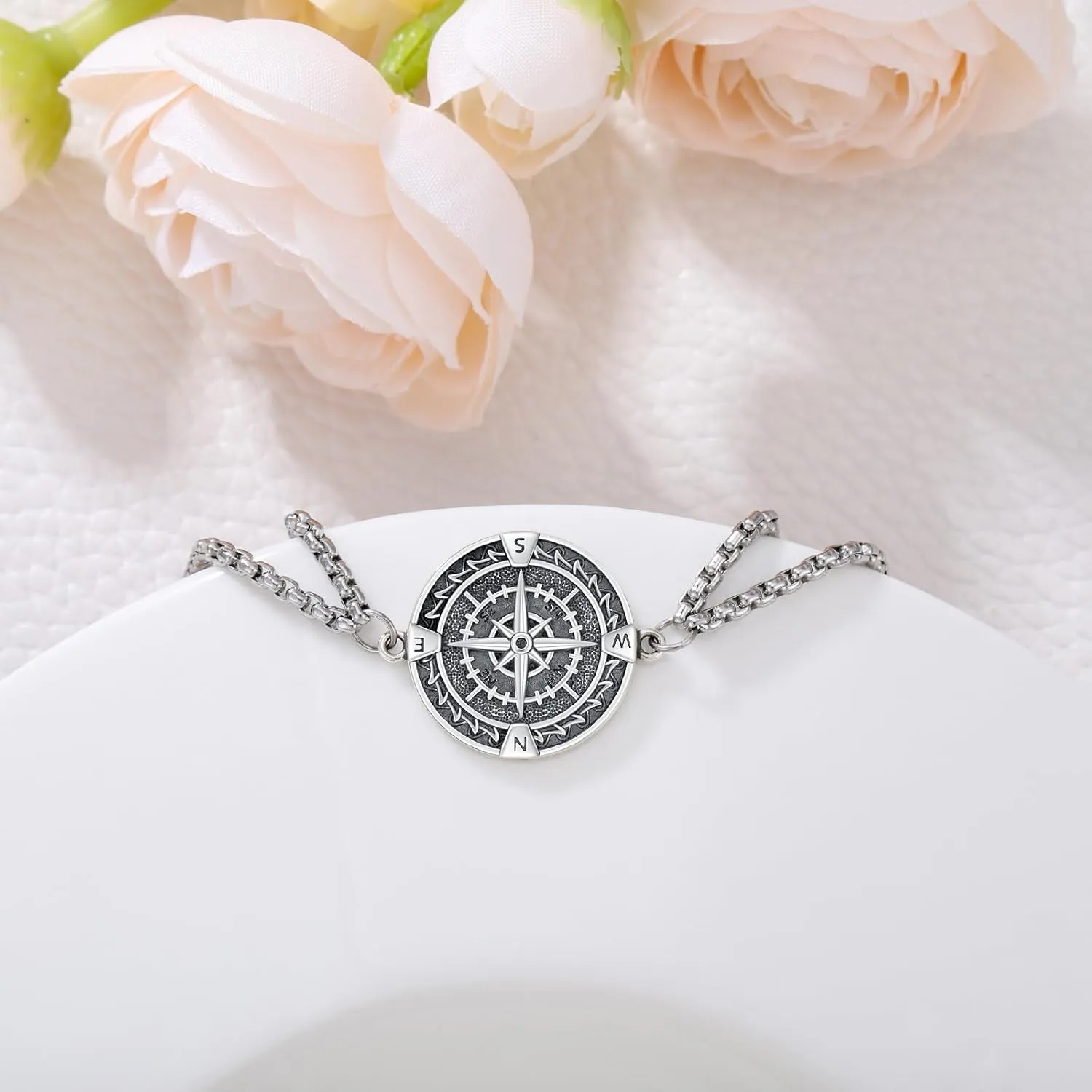 Compass Bracelet 925 Sterling Silver Friendship Talisman Adjustable Opal Celtic Knot Compass Bracelet Inspirational Compass Jewellery Inspirational Graduation Gifts for Men Women