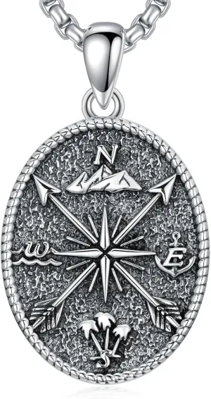 Compass Necklace 925 Sterling Silver Graduation Arrow Compass Pendant Graduation Jewelry for Men Women