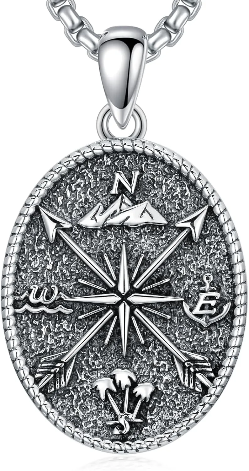 Compass Necklace 925 Sterling Silver Graduation Arrow Compass Pendant Graduation Jewelry for Men Women