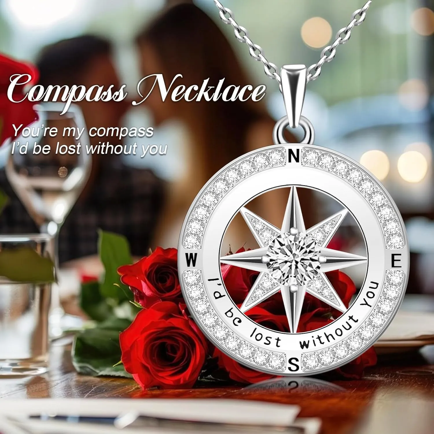 Compass Necklace for Women 925 Sterling Silver Id be Lost without You Compass Necklace Jewelry Birthstone Graduation Pendant for Mothers Wife Daughter Gifts